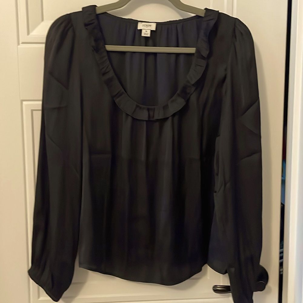 J.Crew Factory Ruffle Scoop Neck Long Sleeve Blouse
